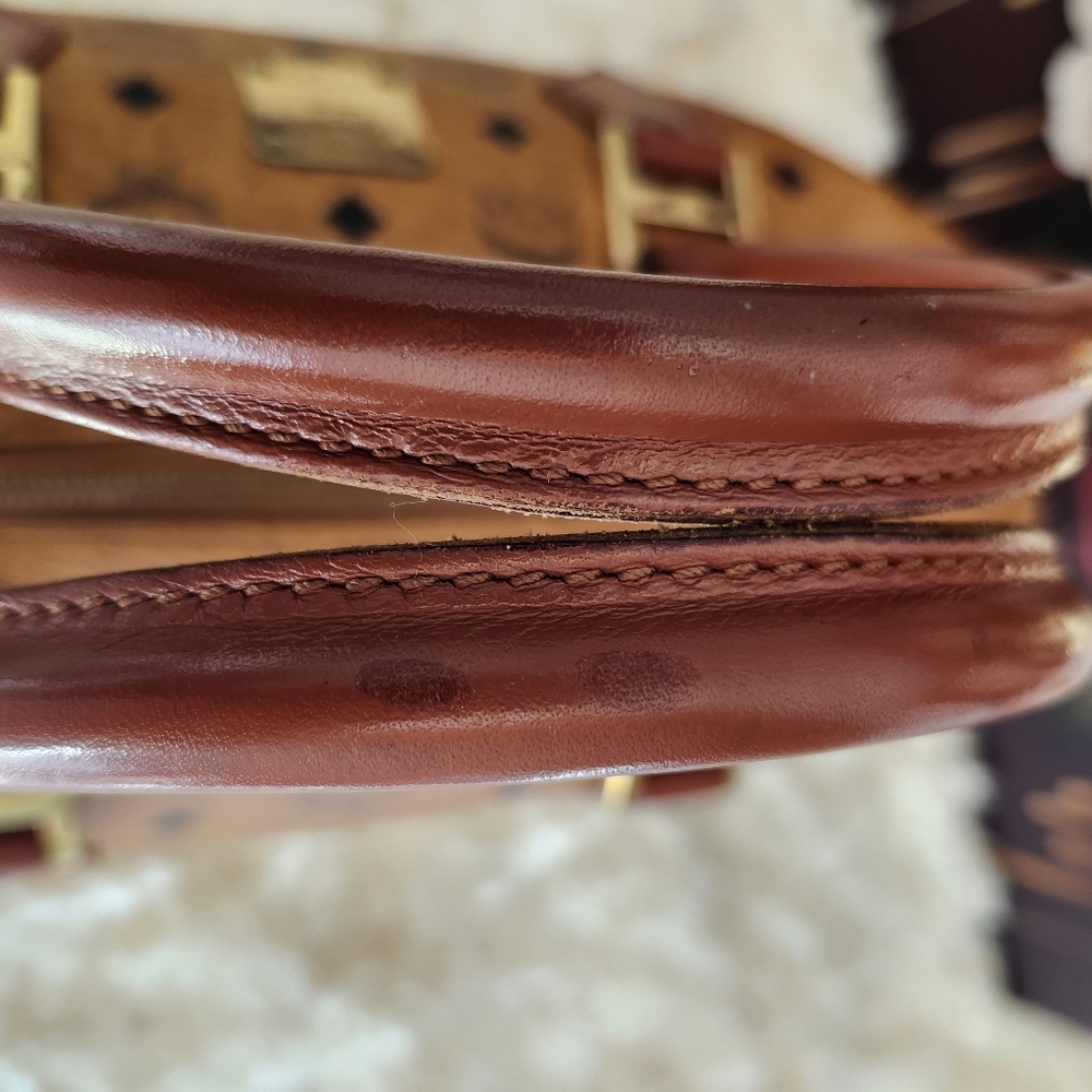 MCM Boston Cognac and Brown Monogram Satchel - Picture 7 of 7